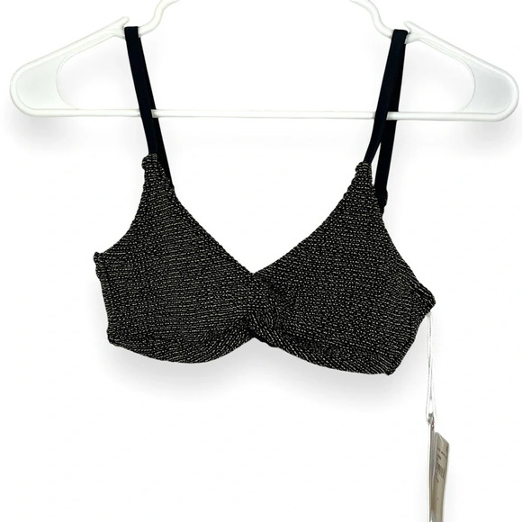 Good American | Always Fits Twist Bikini Top Black & Metallic Gold | GA 0 / XS - Picture 1 of 10